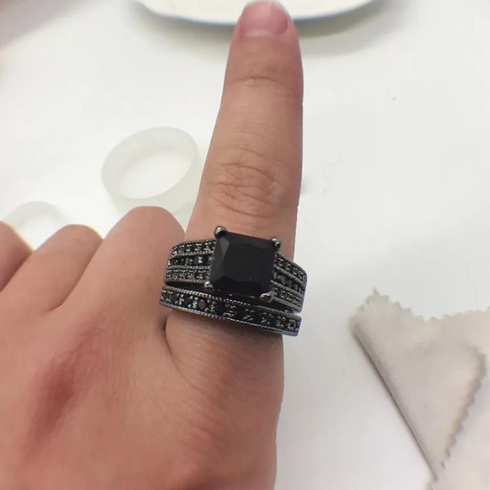 Princess cut black sapphire s925 wedding set - Picture 9 of 9